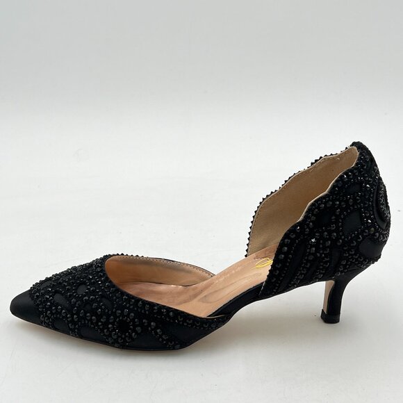 XYD Black Elegant Pointed Toe D'Orsay Kitten Heel Rhinestone Studs Pumps - Picture 2 of 8